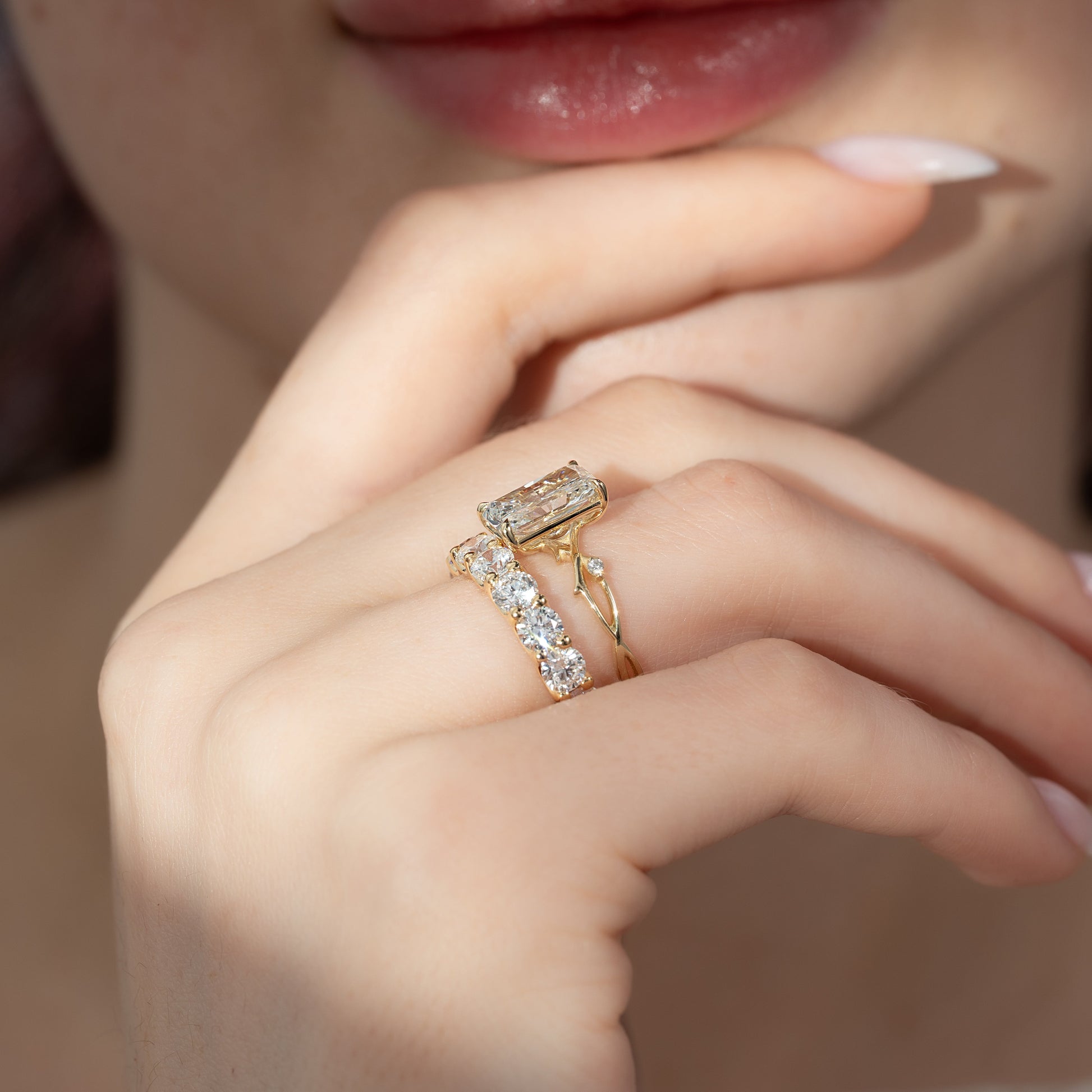 Yellow :: luxury 4 carat round u prong lab diamond eternity ring yellow gold sleek design