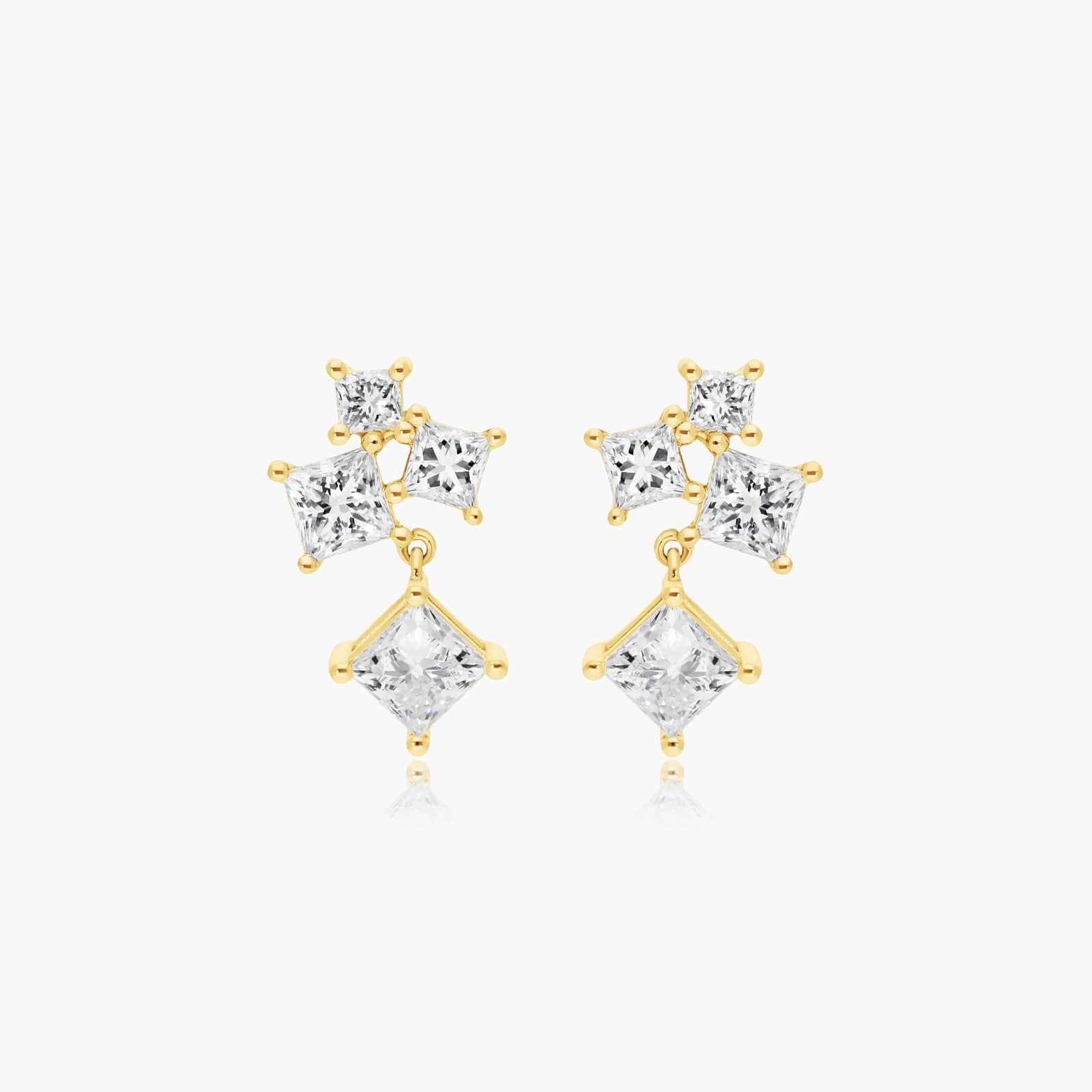 Yellow :: stylish lab grown diamond cluster studs princess cut square design white gold modern jewelry