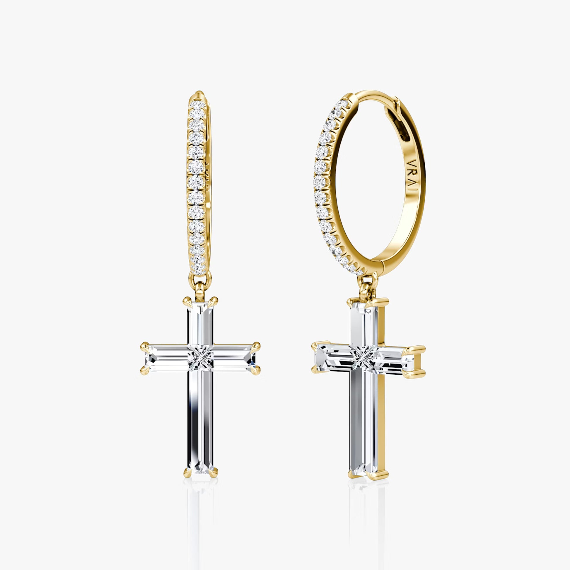 Yellow :: stylish lab grown diamond cross huggie earrings white gold pave sparkle modern jewelry