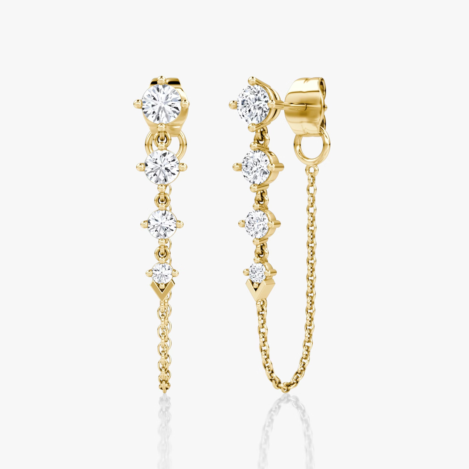 Yellow | Rose :: premium V link lab grown diamond drop earrings tennis style white gold high brilliance jewelry