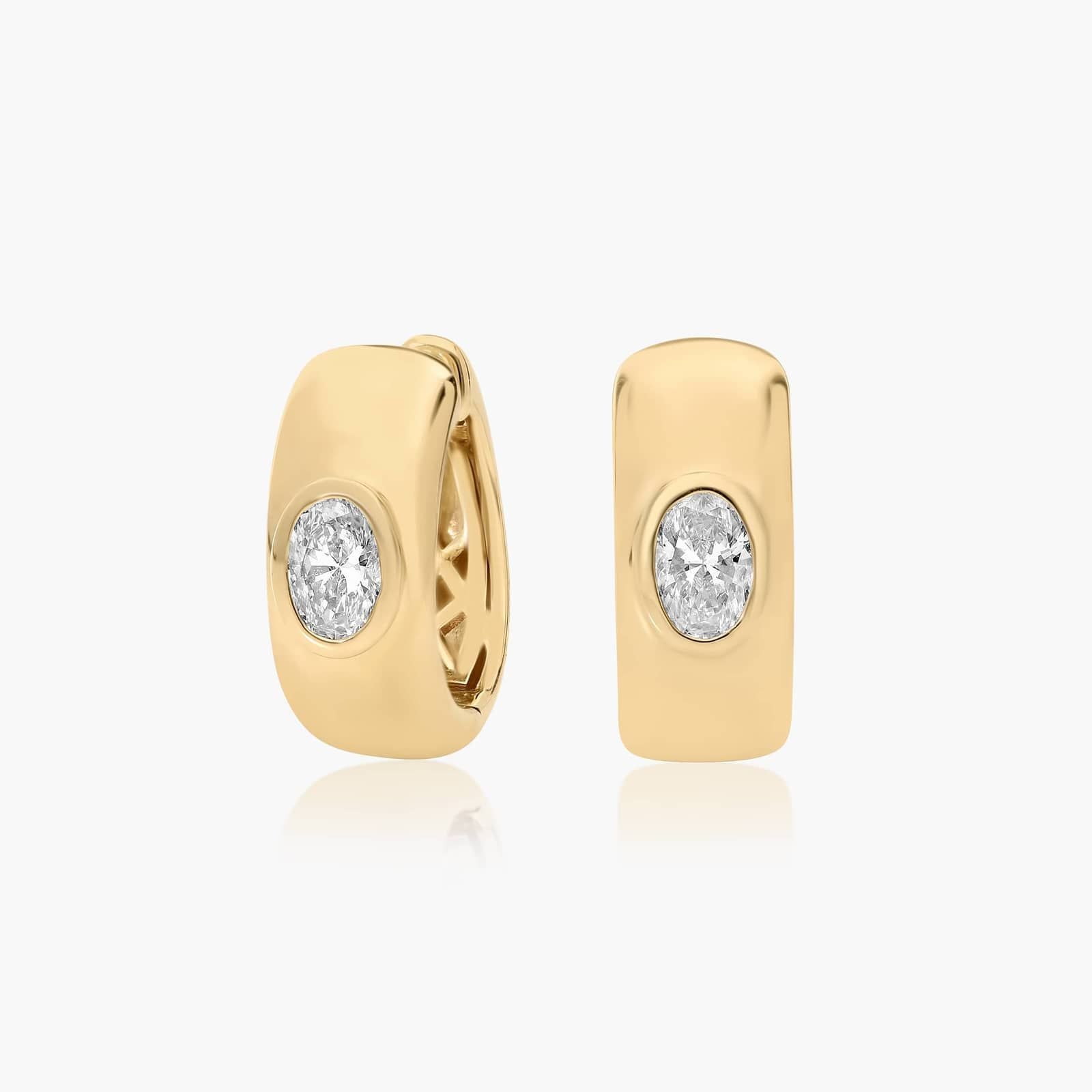 Yellow :: minimalist oval lab grown diamond huggie hoops bezel set white gold clean modern design