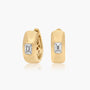 Yellow :: minimalist emerald lab grown diamond huggie hoops bezel design white gold geometric modern jewelry