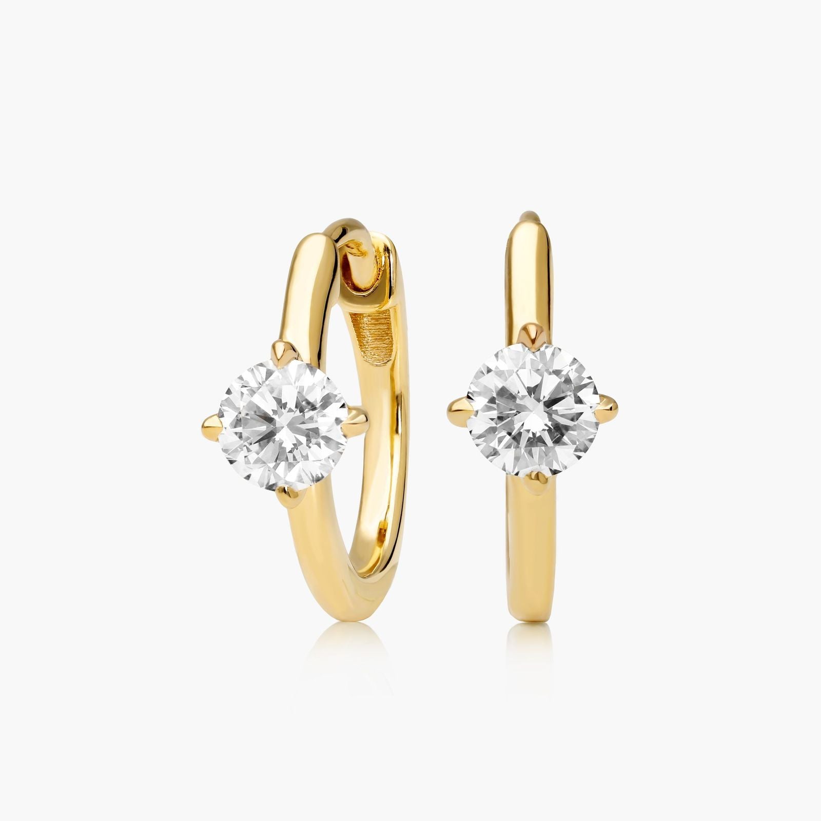 Yellow :: refined solitaire diamond hoop earrings lab grown white gold single stone elegant design