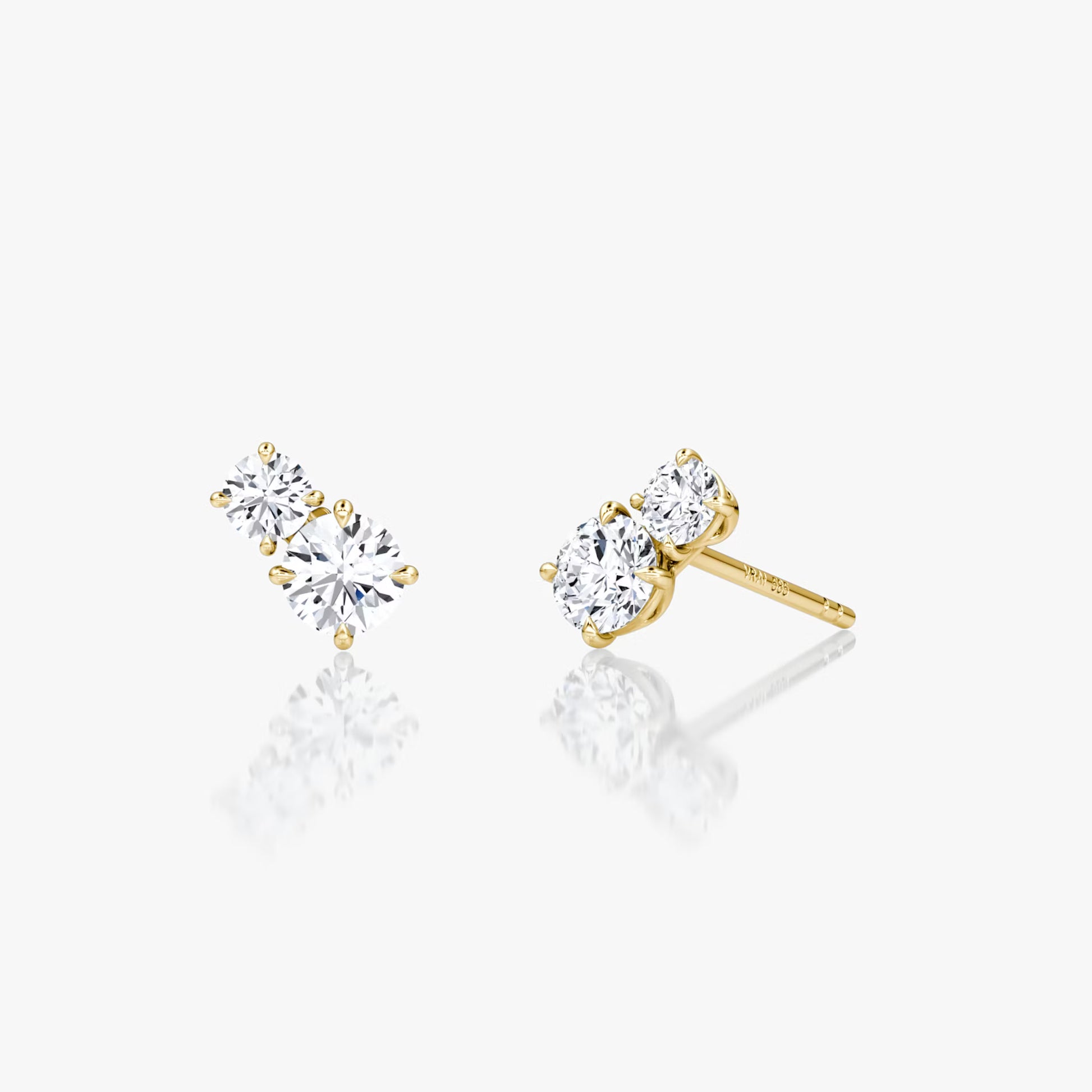 Yellow :: triple stone lab grown diamond huggie earrings white gold refined minimal everyday jewelry
