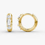 Yellow :: refined three stone lab grown diamond hoop earrings huggie style white gold subtle luxury jewelry