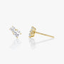 Yellow :: modern lab grown diamond huggie earrings three stone setting white gold sleek elegant jewelry