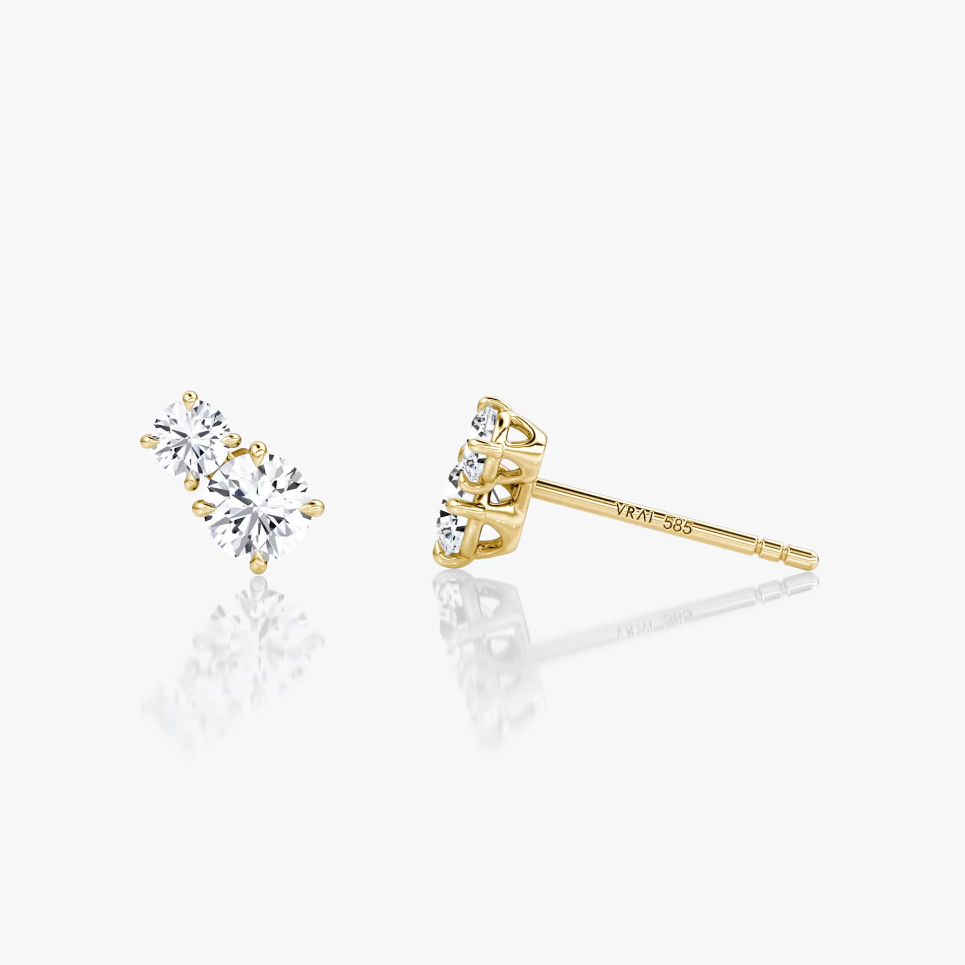 Yellow :: modern lab grown diamond huggie earrings three stone setting white gold sleek elegant jewelry