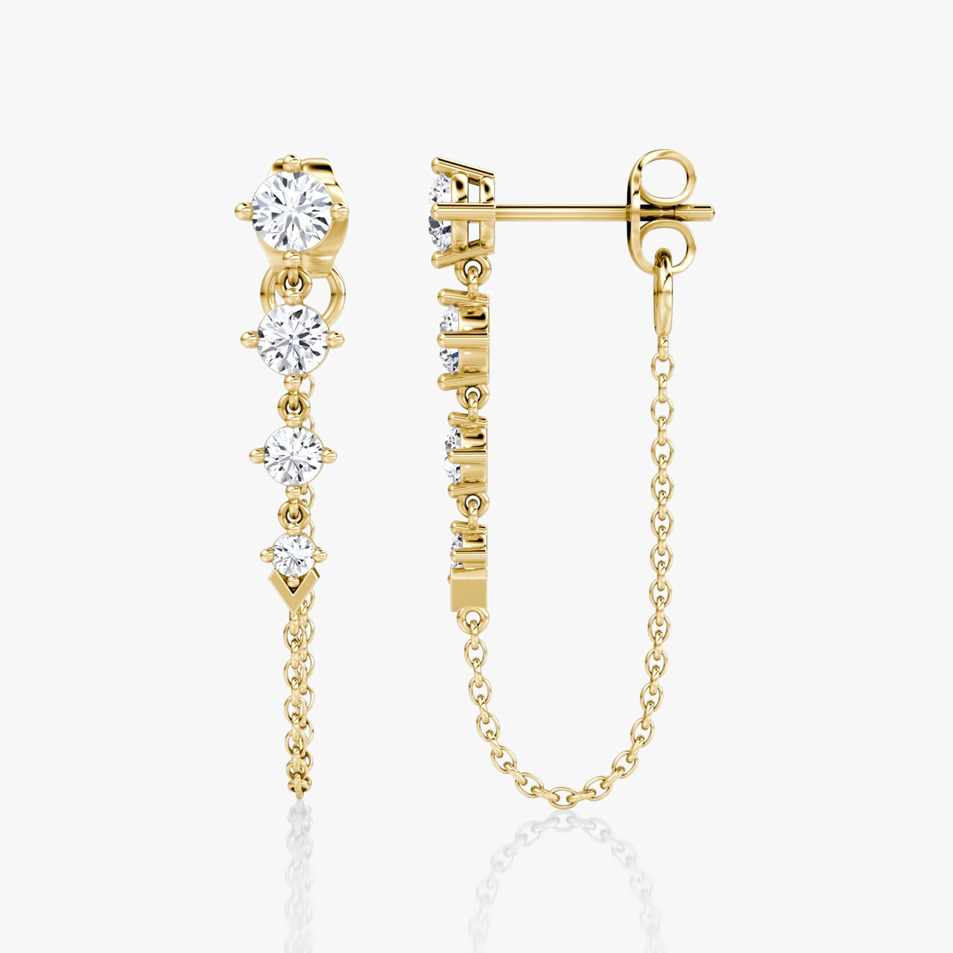 Yellow | Rose :: premium V link lab grown diamond drop earrings tennis style white gold high brilliance jewelry