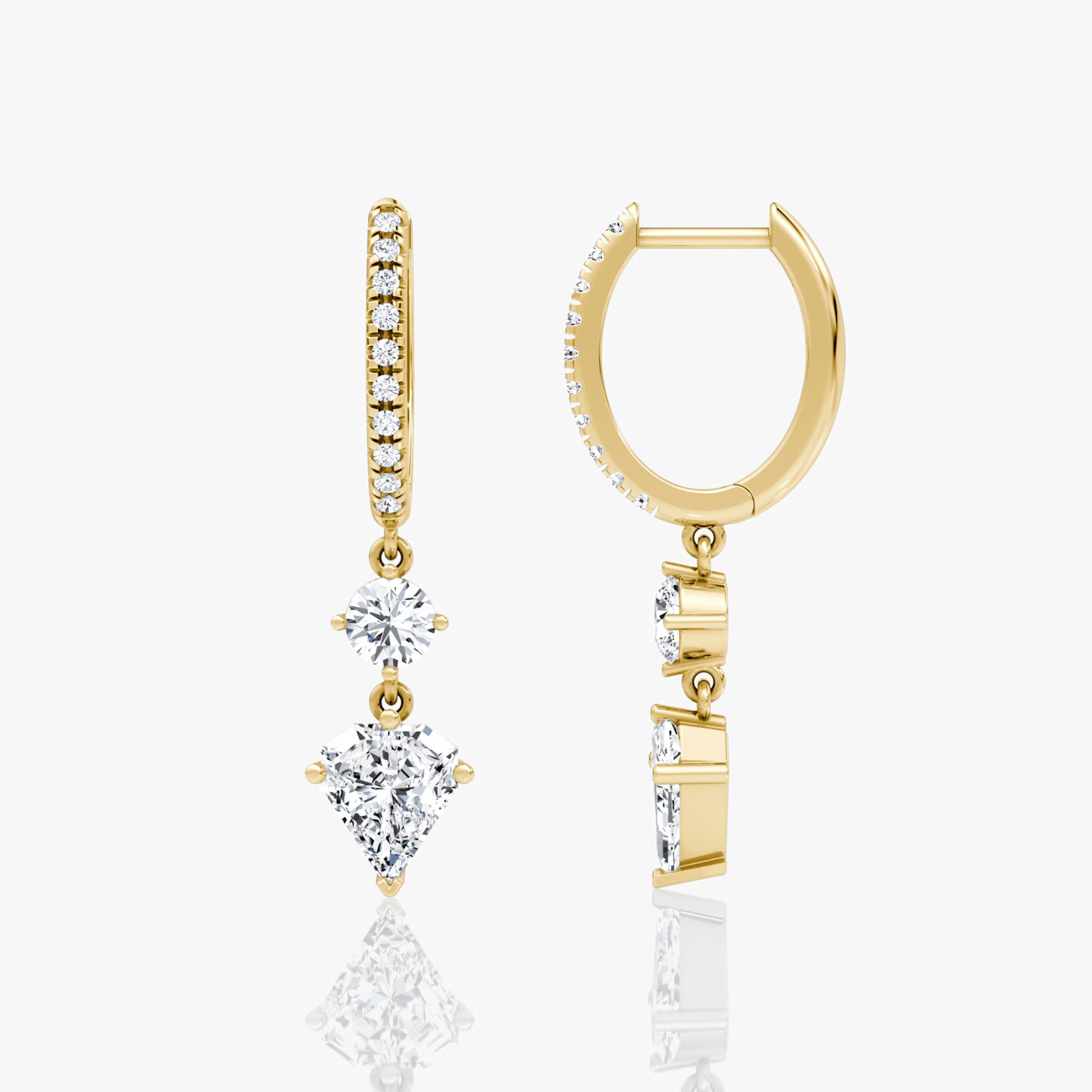 Yellow | Rose  :: stylish shield lab grown diamond drop earrings white gold hoop design modern statement jewelry
