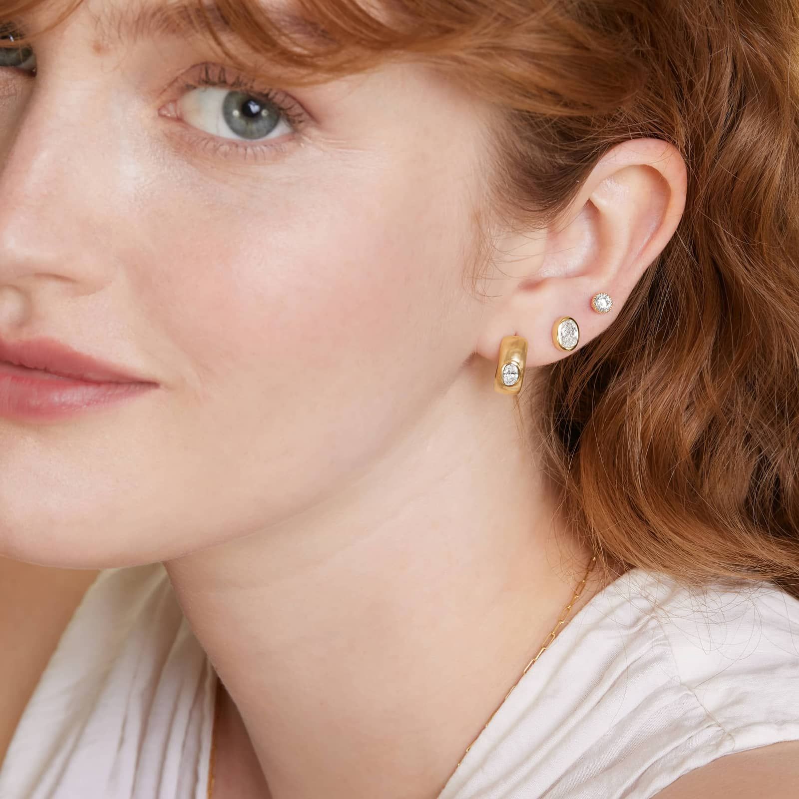 Yellow :: premium oval bezel lab grown diamond huggie earrings white gold elegant fine jewelry for women