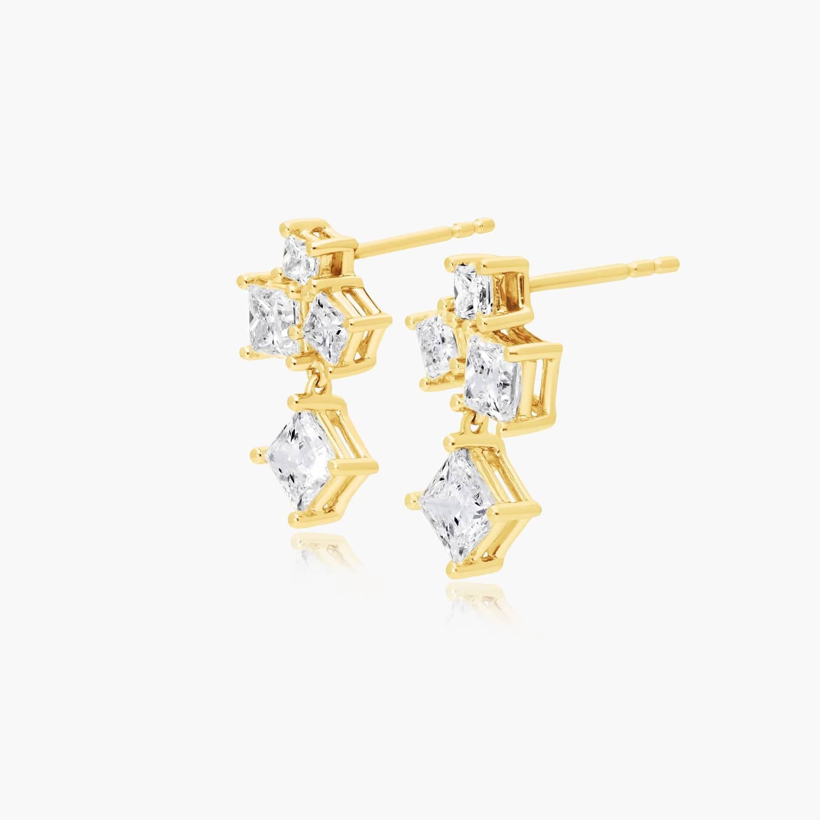 Yellow :: refined lab grown diamond cluster stud earrings princess cut square multi stone white gold elegant design