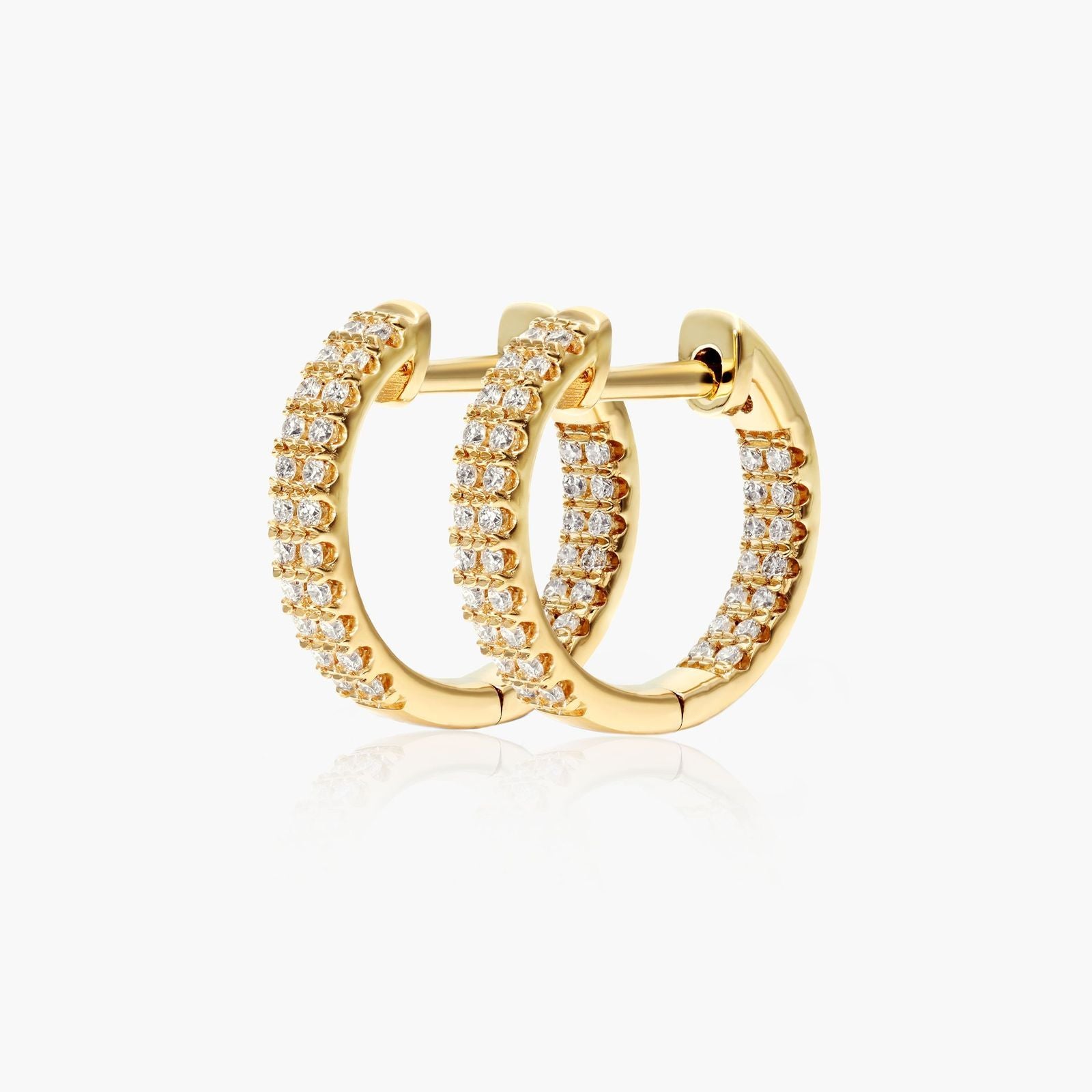 Yellow :: elegant lab grown diamond hoop earrings inside out pave setting white gold continuous sparkle design
