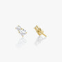 Yellow :: modern lab grown diamond huggie earrings three stone setting white gold sleek elegant jewelry