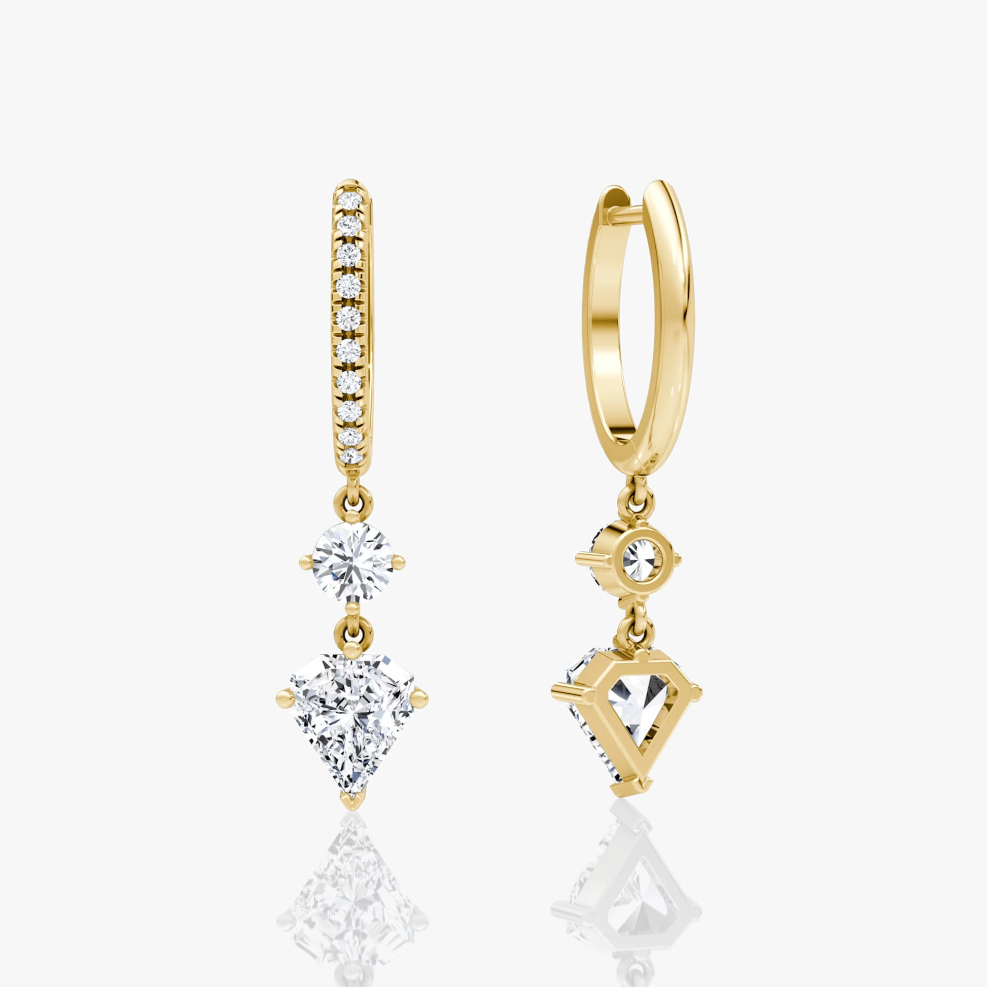 Yellow | Rose :: designer shield lab grown diamond hoop earrings drop design white gold bold geometric elegance
