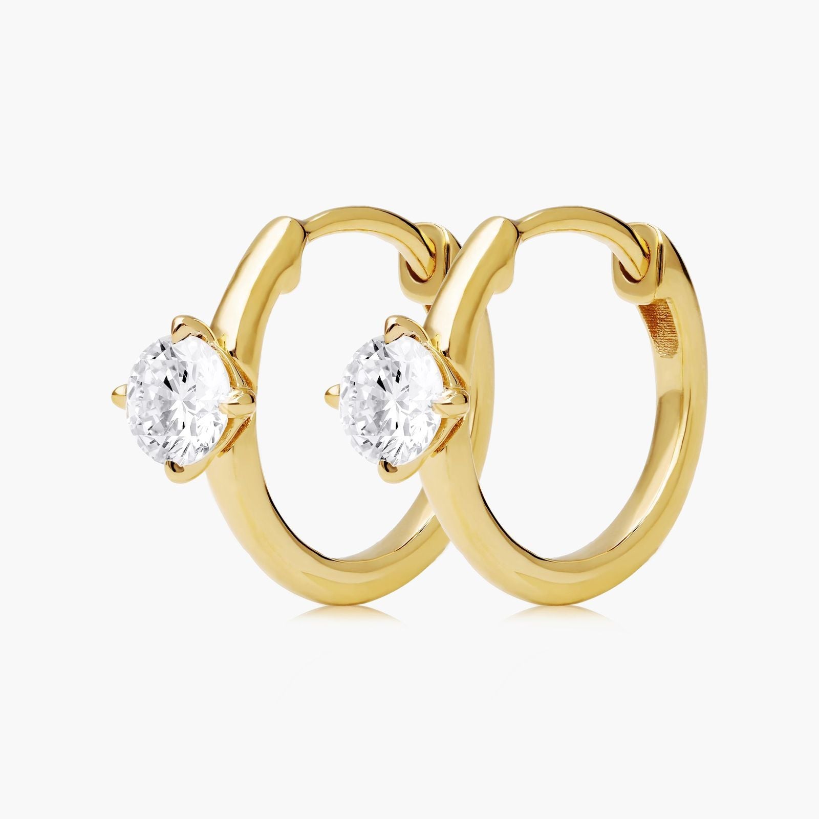 Yellow :: sophisticated lab grown diamond hoop earrings single diamond solitaire white gold refined jewelry