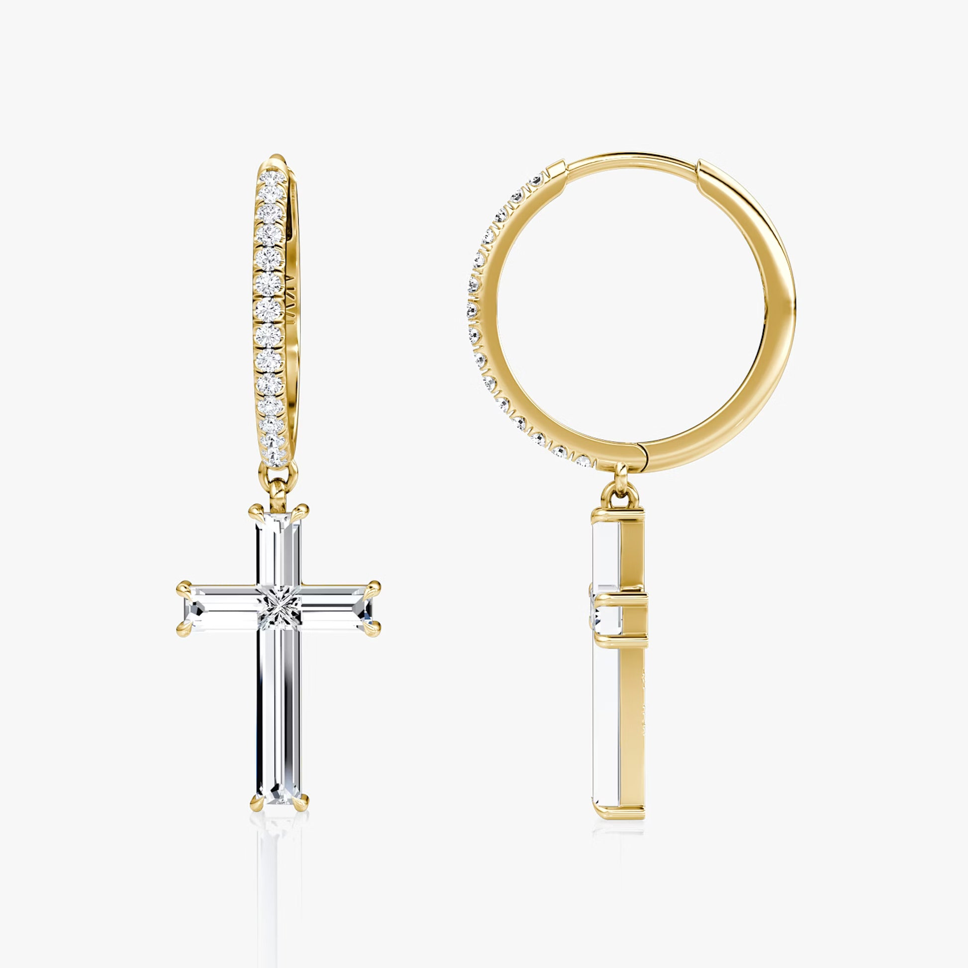 Yellow :: sophisticated lab grown diamond cross huggie earrings pave setting white gold contemporary jewelry
