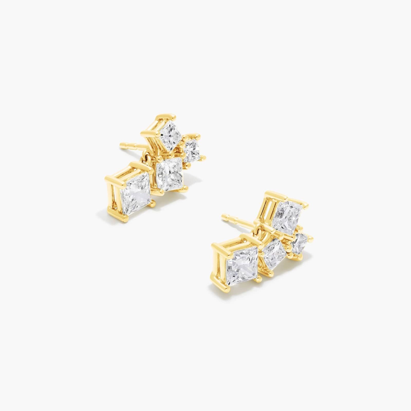 Yellow :: :: modern princess cut diamond cluster studs lab grown square design white gold sleek jewelry