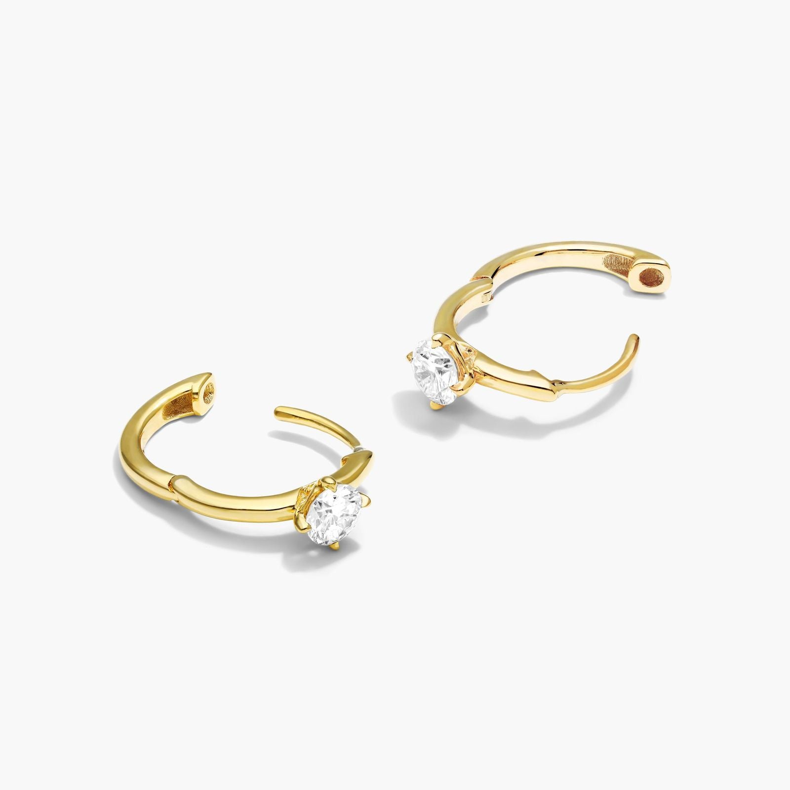 Yellow :: minimalist lab grown diamond hoops solitaire setting white gold sleek everyday luxury jewelry