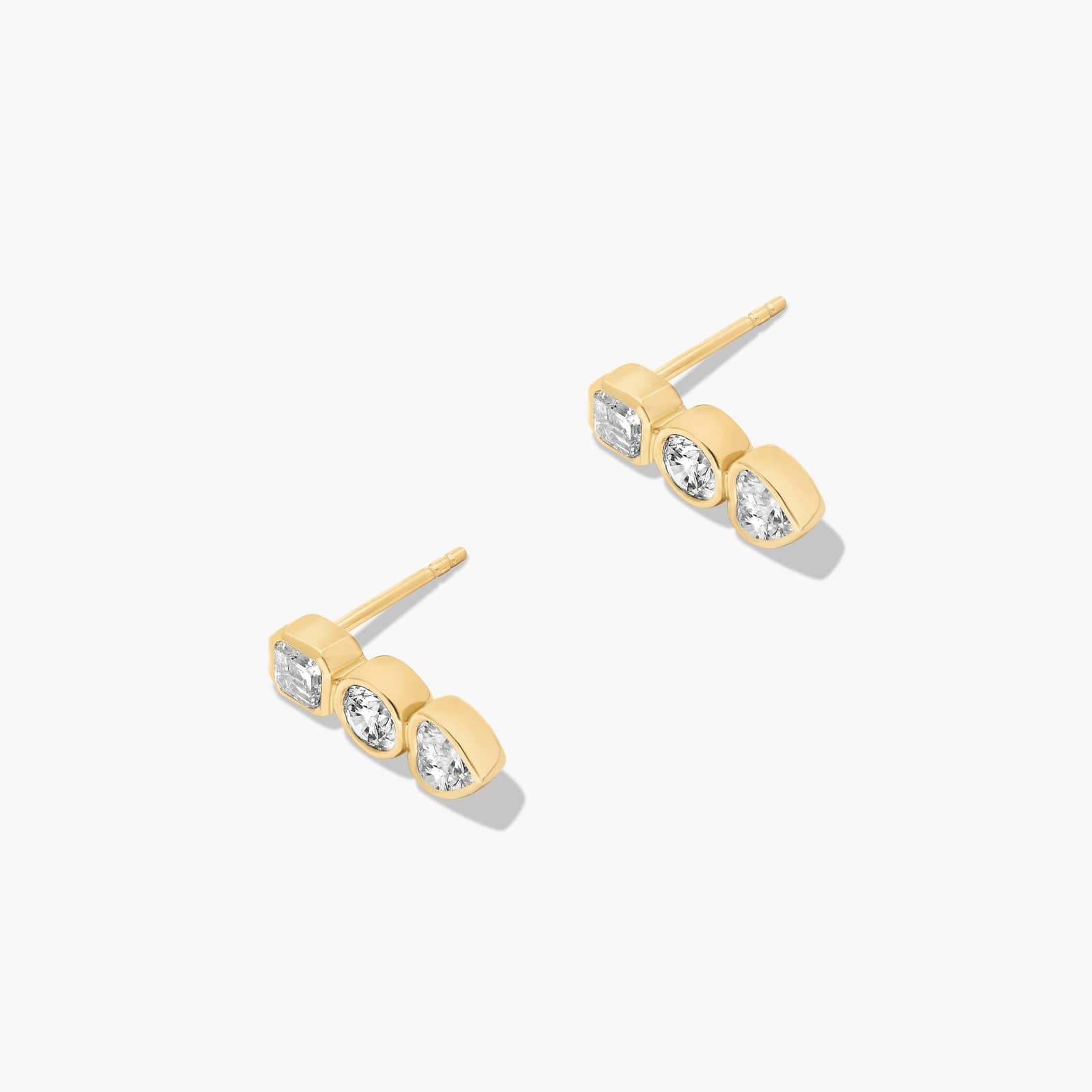 Yellow :: modern fancy shape lab grown diamond stud earrings bezel setting white gold geometric design