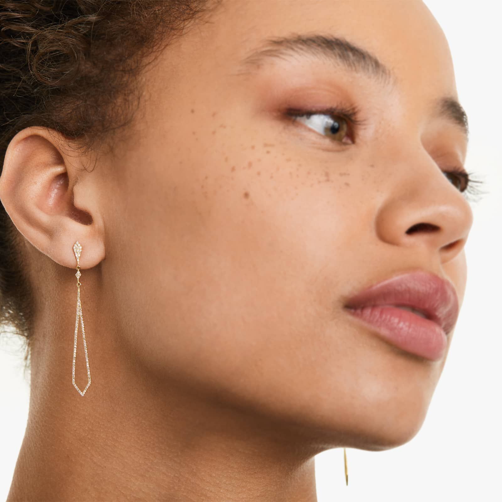Yellow :: modern petite lab grown diamond earrings drop design white gold sleek minimal jewelry
