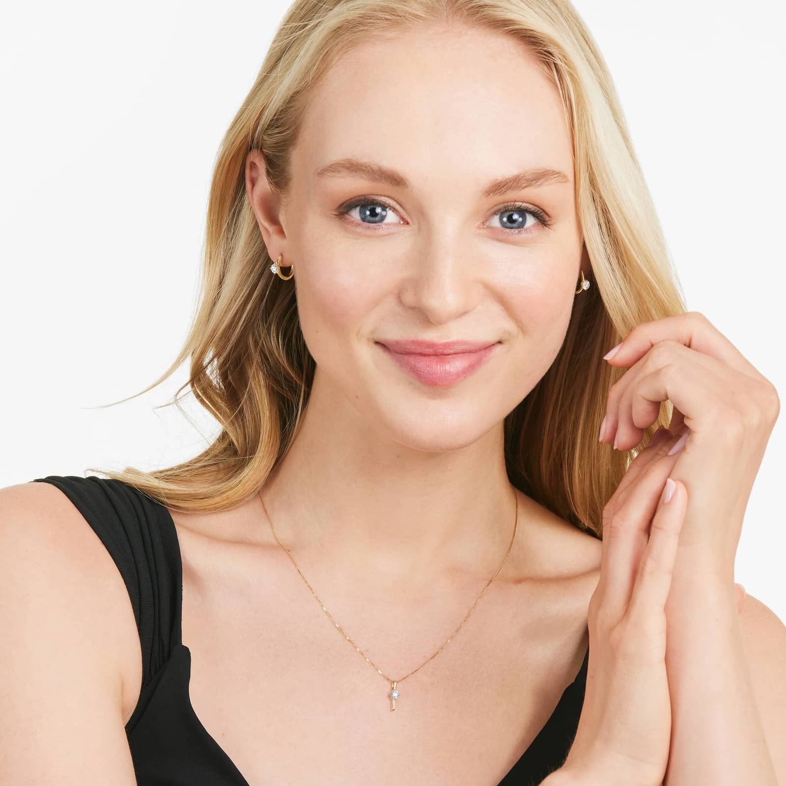 Yellow :: fine jewelry lab grown diamond hoop earrings solitaire design white gold elegant modern style