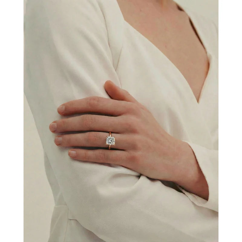 Rose :: Luxury square radiant lab grown diamond ring sparkling engagement design