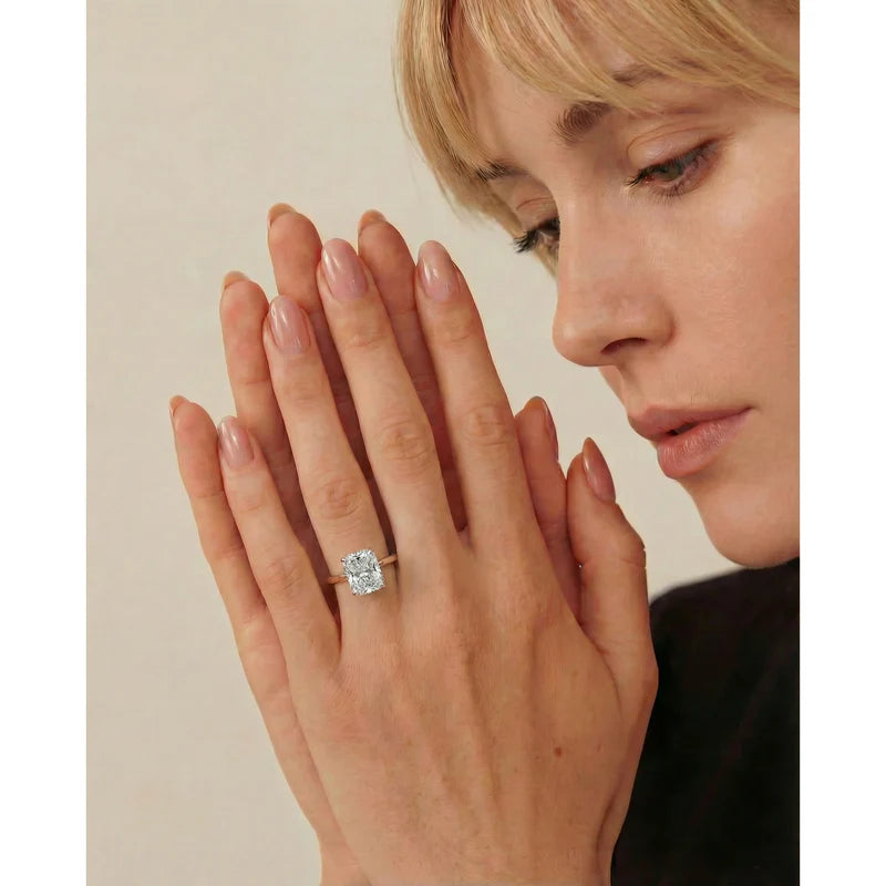 Rose :: Luxury Celestara elongated cushion lab diamond engagement ring IGI certified solitaire