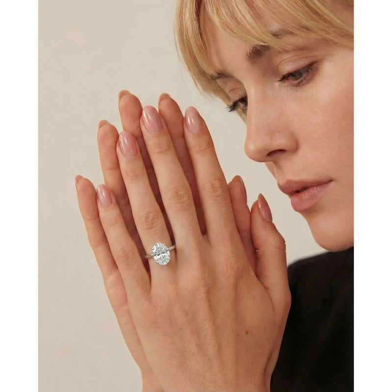 White :: Celestara oval solitaire lab grown diamond engagement ring IGI certified