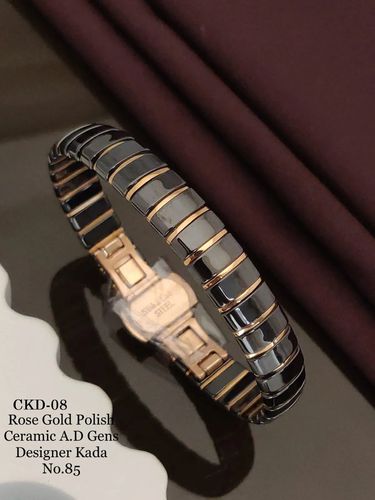 Rose Gold Polish Ceramic A.D Gent's Designer Kada