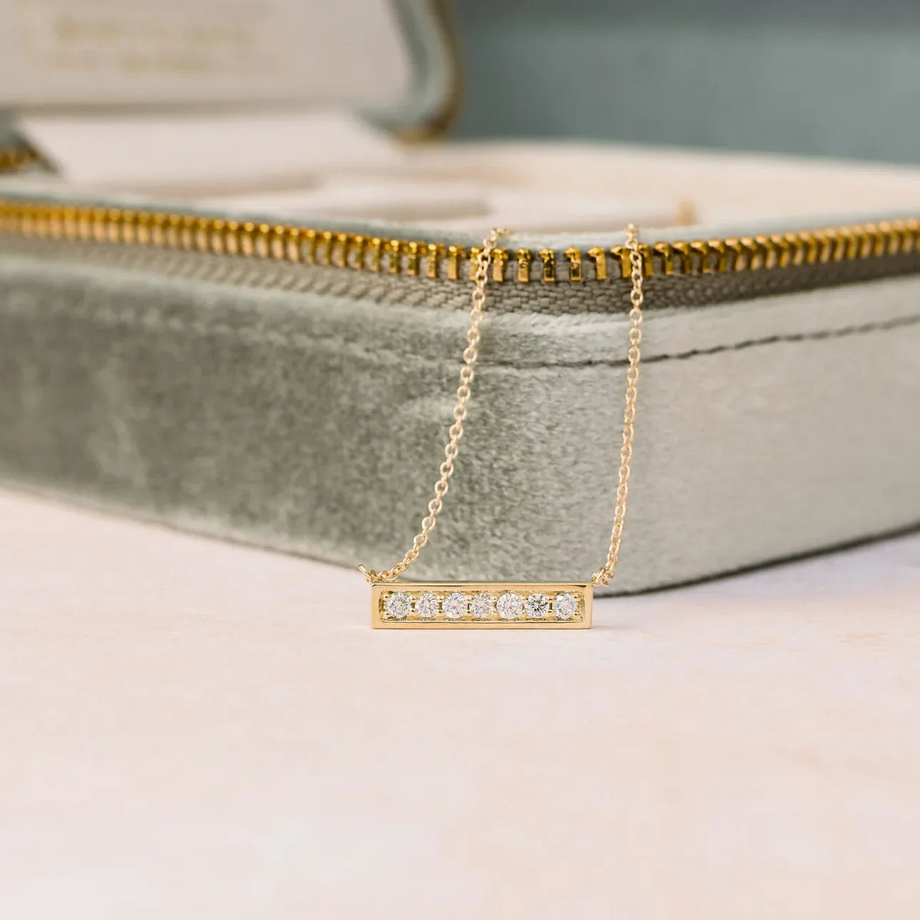 Round Lab Grown Dimaond Bar Pendant With Chain, EF Color, VS Clarity, IGI Certified