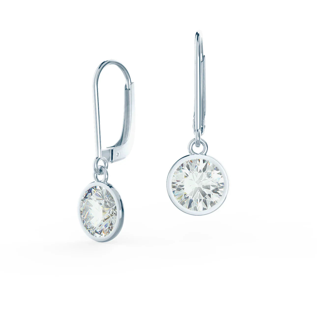 Round Lab Grown Diamond Bezel Set Drop Earring, EF Color, VS Clarity, IGI Certified