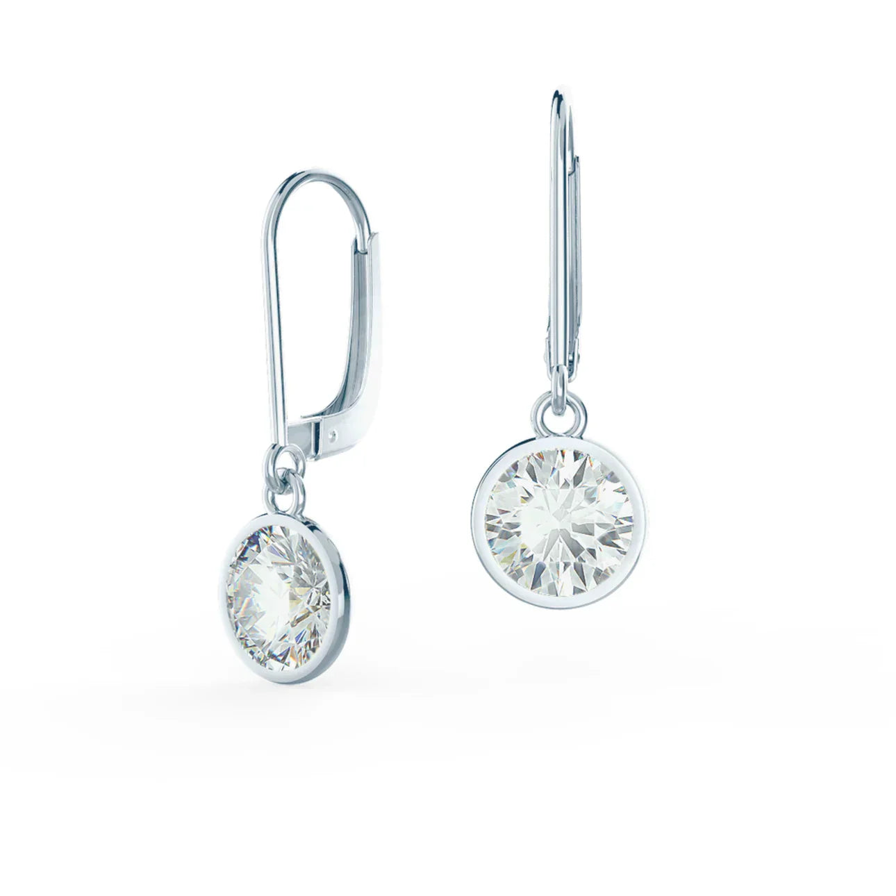 Round Lab Grown Diamond Bezel Set Drop Earring, EF Color, VS Clarity, IGI Certified