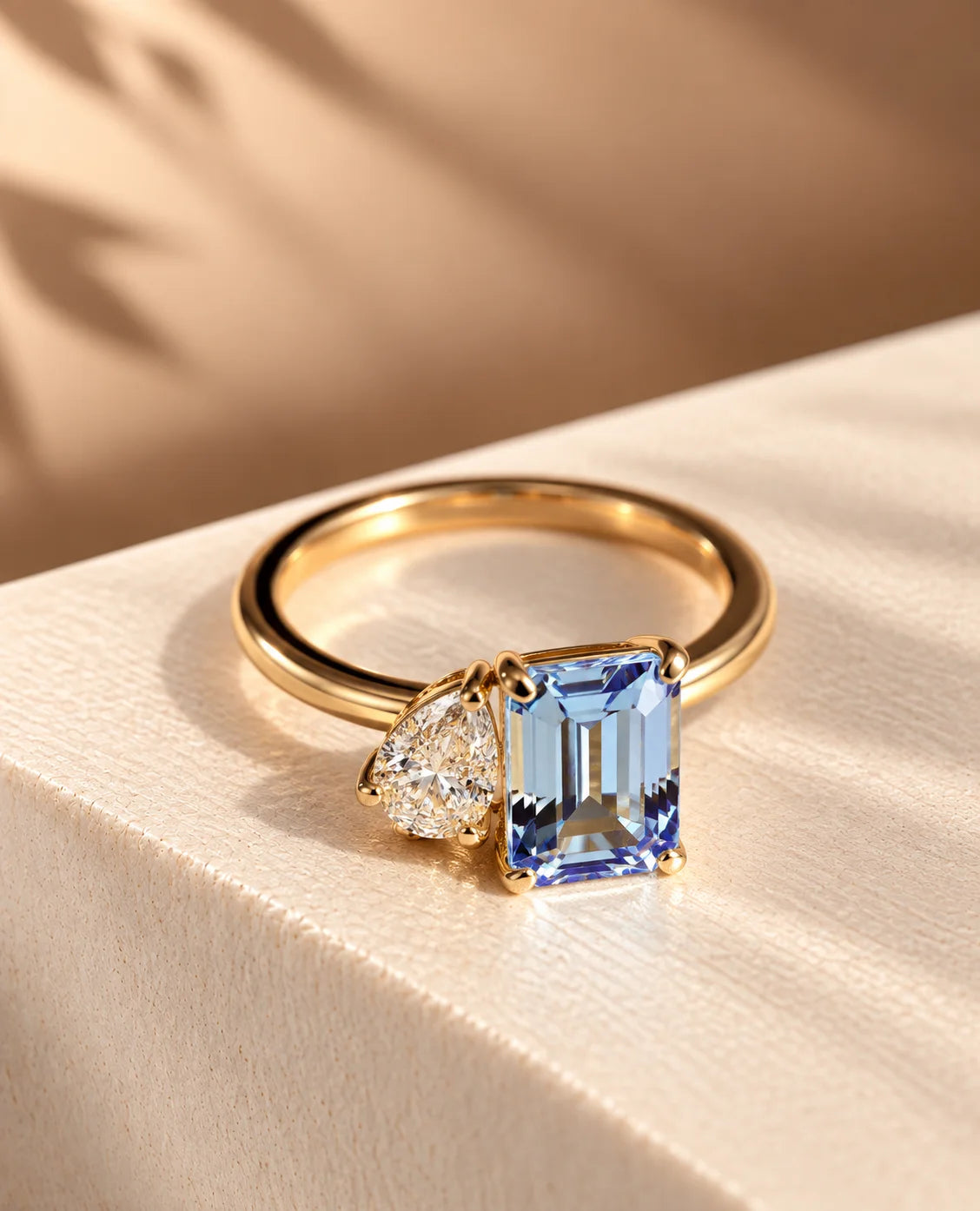 Common :: Blue Emerald Cut lab diamond paired with D E F Pear diamond