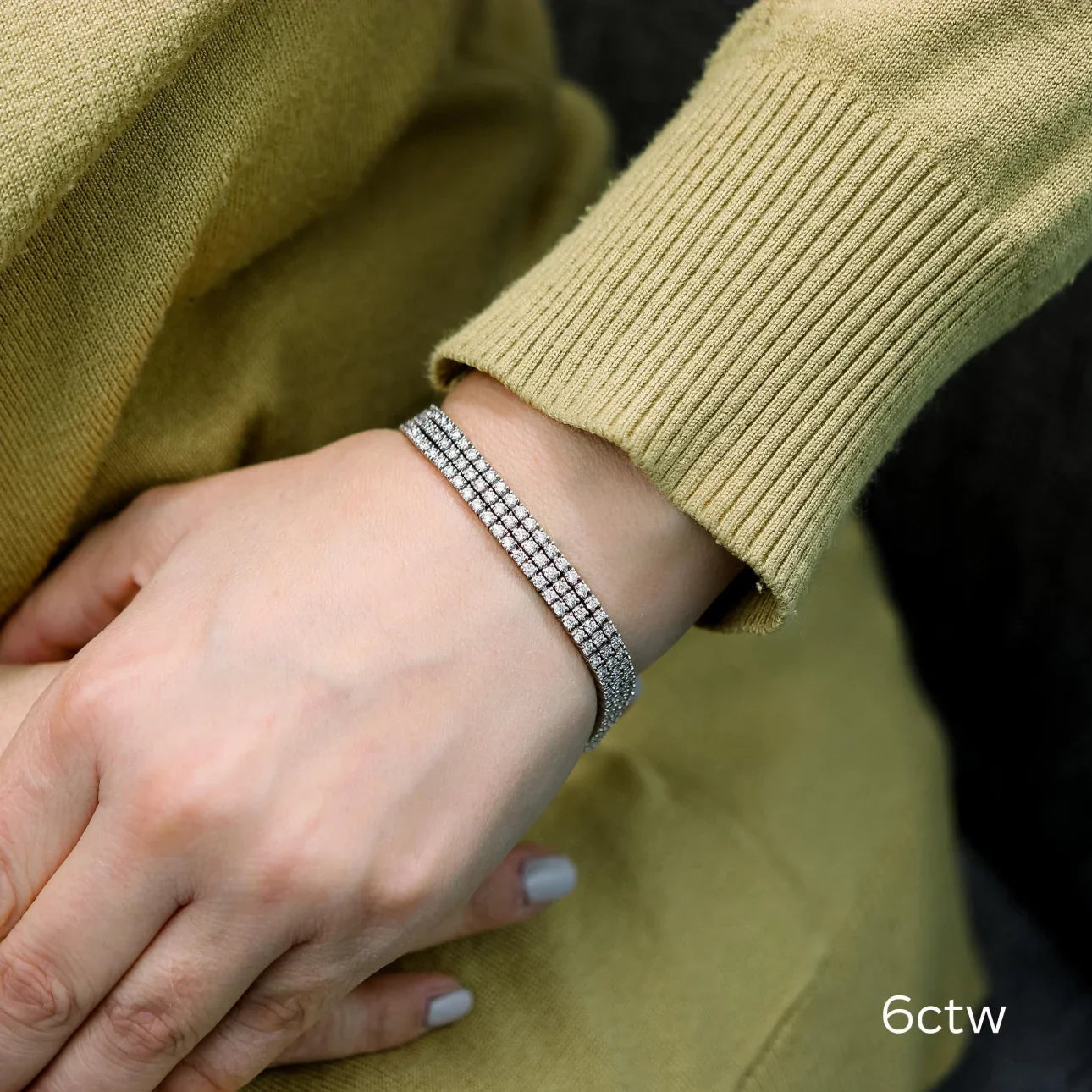 Round Lab Grown Diamond Three Row Diamond Tennis Bracelet, EF Color, VS Clarity, IGI Certificate