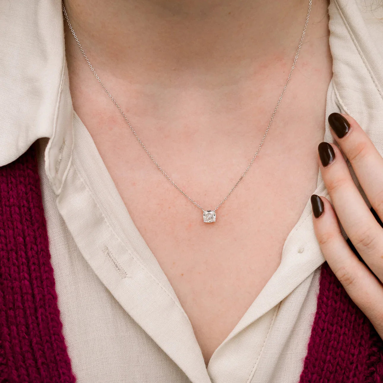 Cushion lab Grown Diamond Solitaire Pendant With Chain, EF Color, VS Clarity, IGI Certified