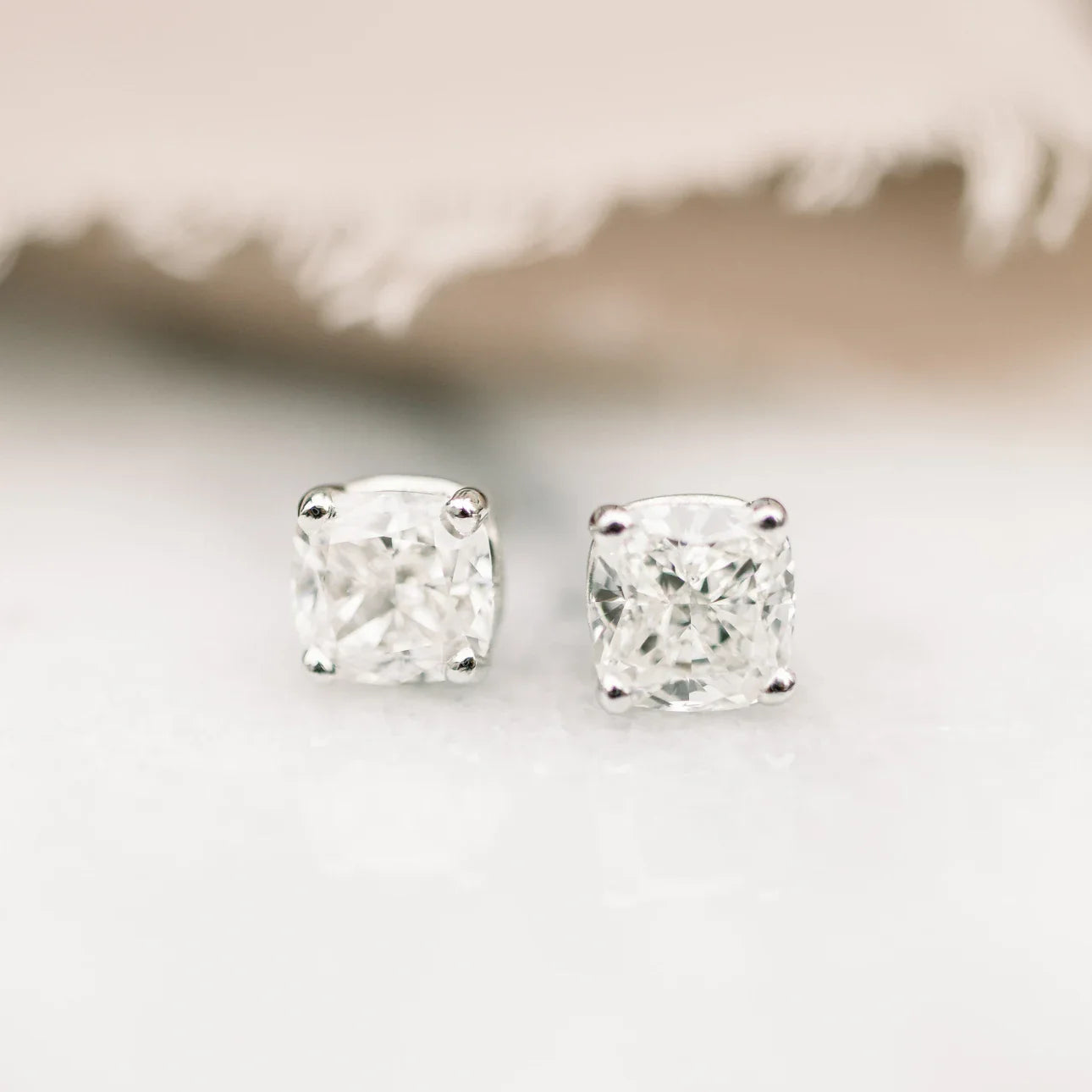 Cushion Lab Grown Diamond Stud Solitaire Earrings, EF Color, VS Clarity, IGI Certified
