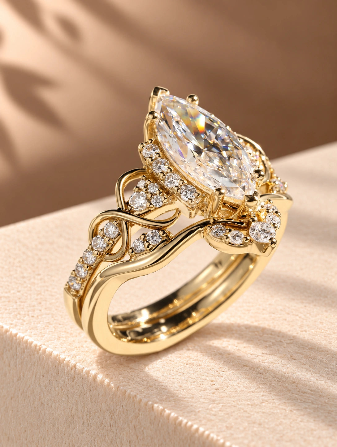 Common :: 3.10TCW Marquise and Round diamond nature inspired engagement ring
