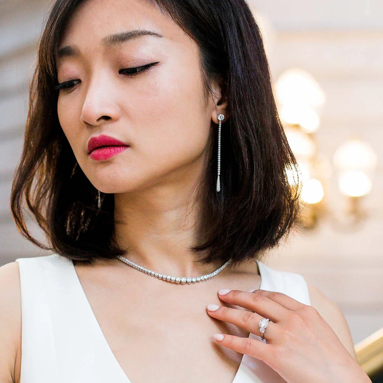 Round Lab Grown Diamond Drop Earring Jackets, EF Color, VS Clarity, IGI Certified