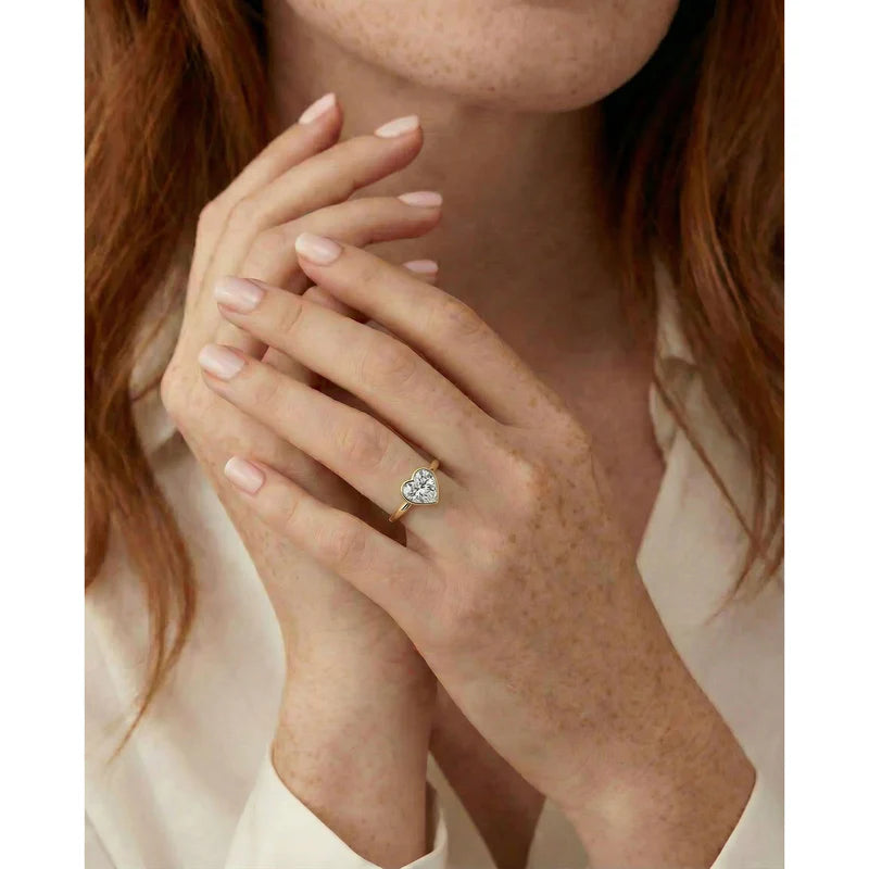 Yellow :: Heart bezel diamond ring lab created IGI certified solitaire design
