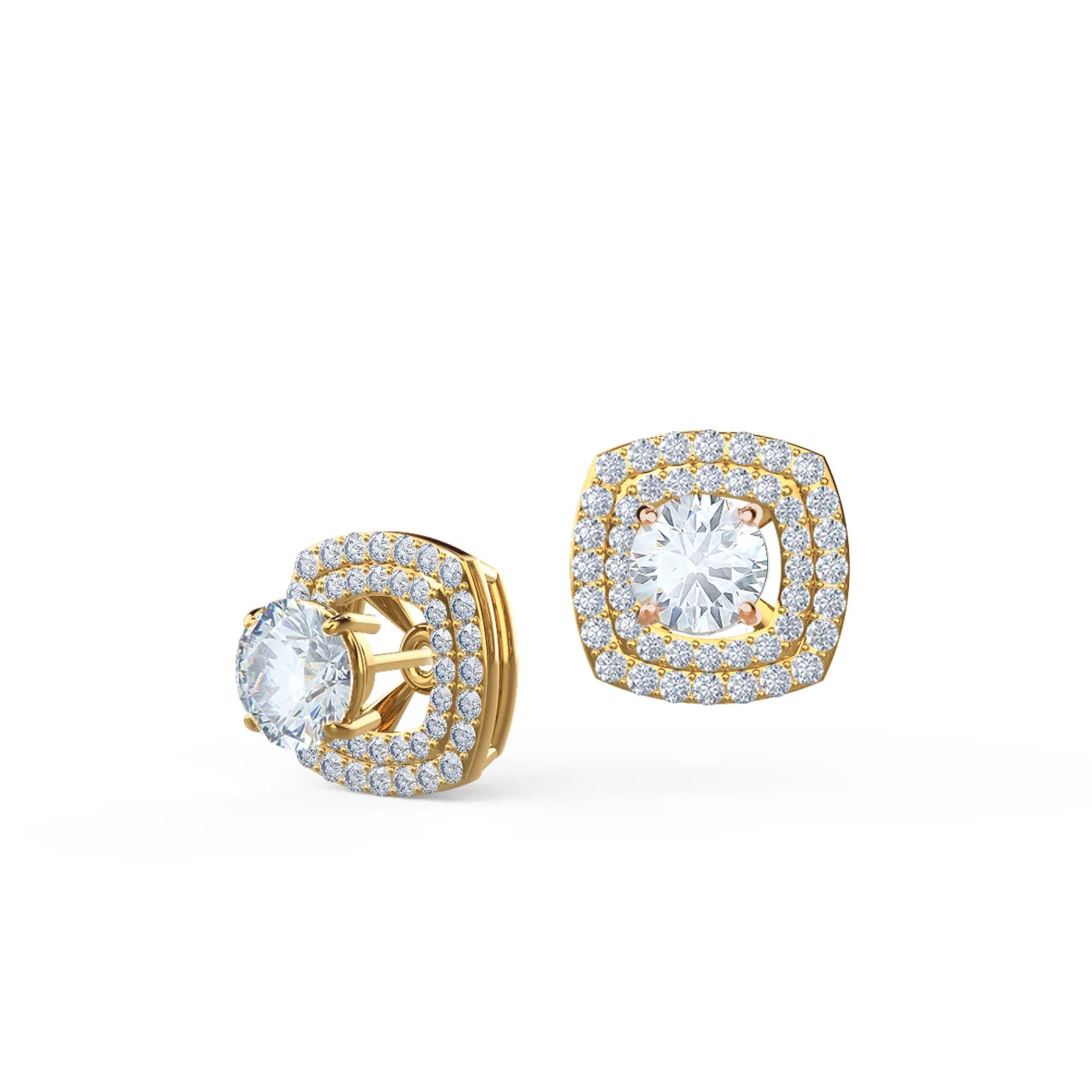 Round Lab Grown Diamond Double Halo Earring Jacket, EF Color, VS Clarity, IGI Certified