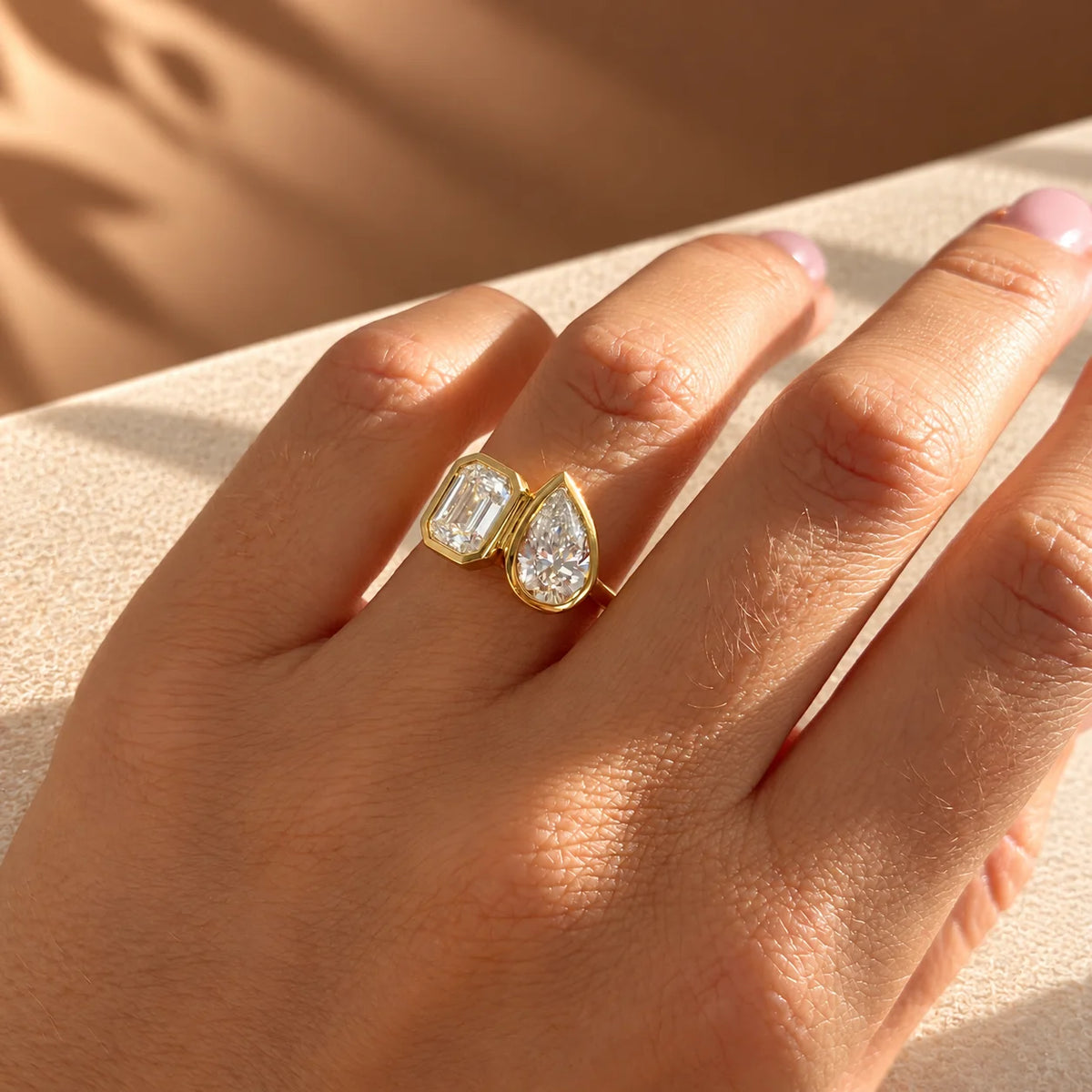 Common :: 2.5 carat Pear and Emerald lab grown diamond Toi Et Moi ring