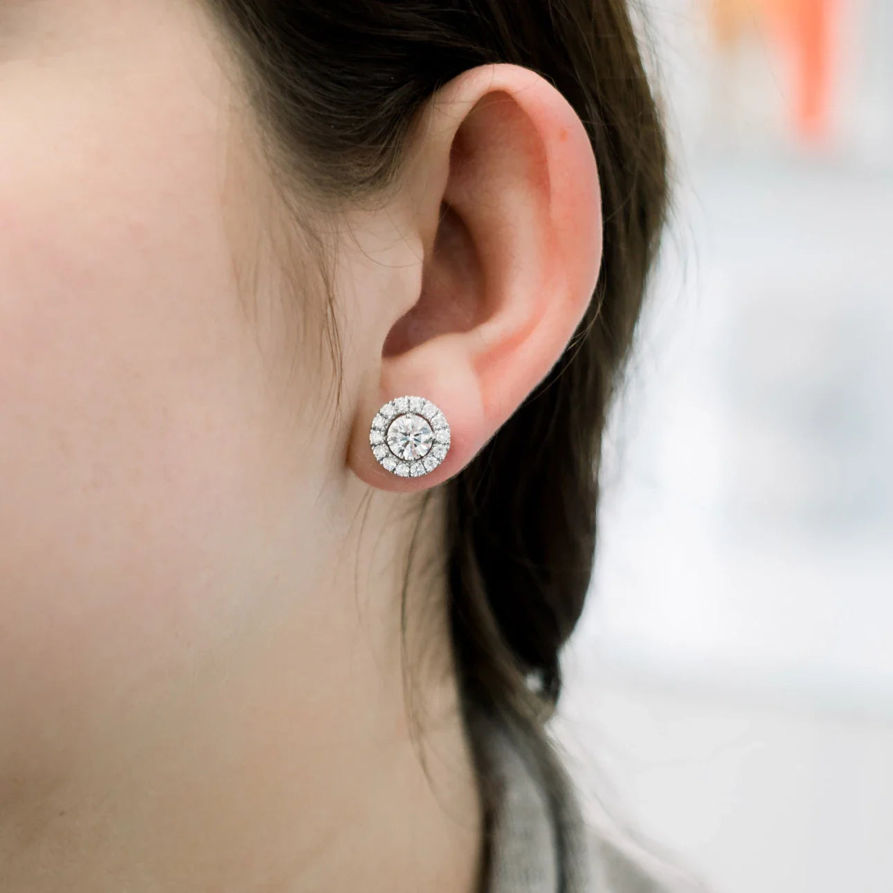 Round Lab Grown Heavenly Halo Earring Jackets, EF Color, VS Clarity, IGI Certified