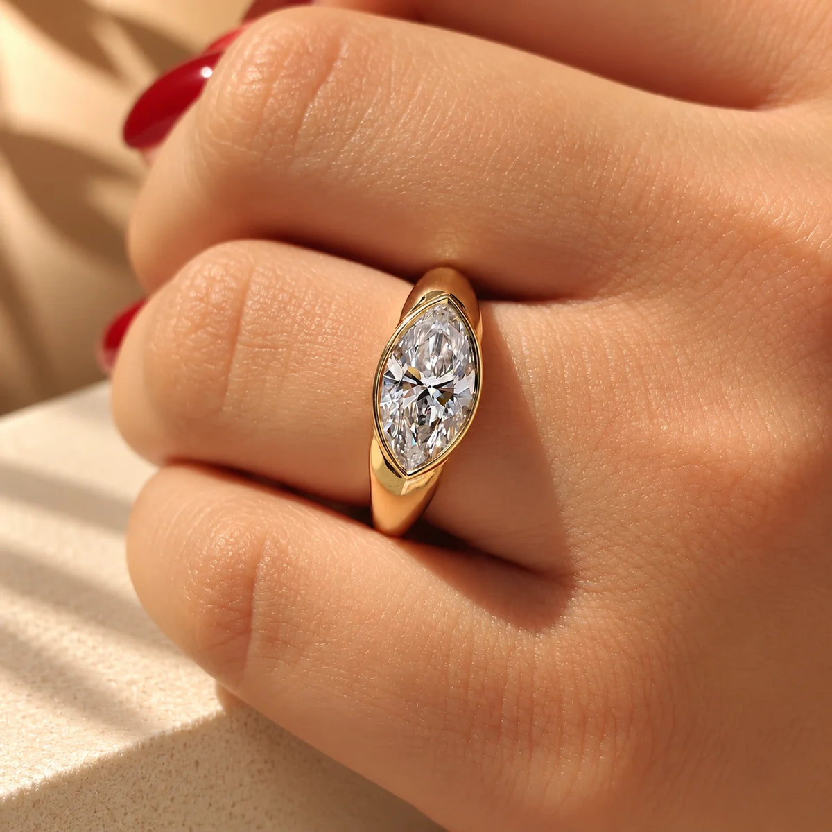 Common :: East West Marquise solitaire ring available in Silver Gold and Platinum