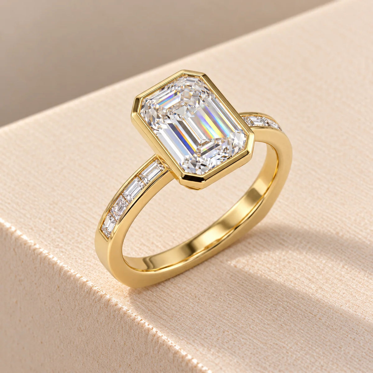 Common :: D E F VVS VS Emerald Lab Grown Diamond Bezel Ring