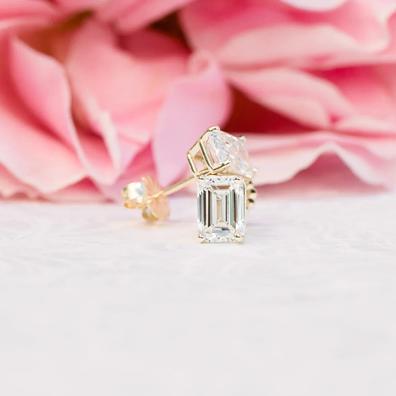 Emerald Lab Grown Diamond Stud Solitaire Earrings, EF Color, VS Clarity, IGI Certified