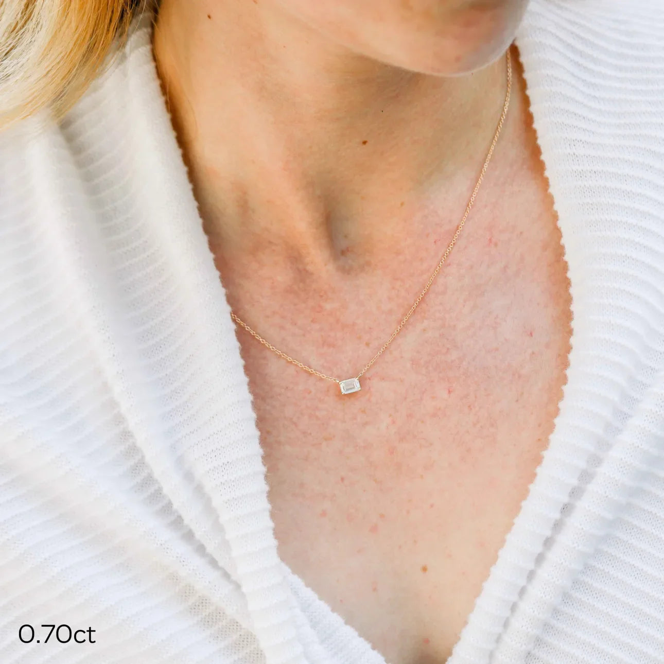 East - West Emerald Lab Grown Diamond Pendant With Chain, EF Color, VS Clarity, IGI Certified