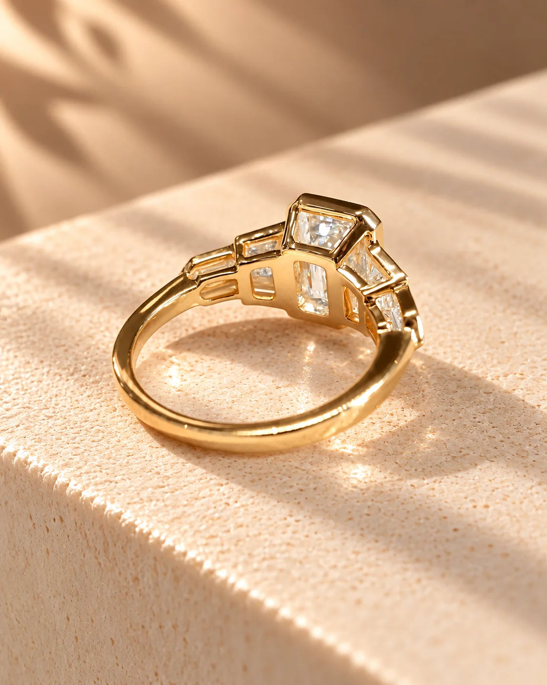 Common :: Vintage Art Deco Emerald engagement ring with four geometric side stones