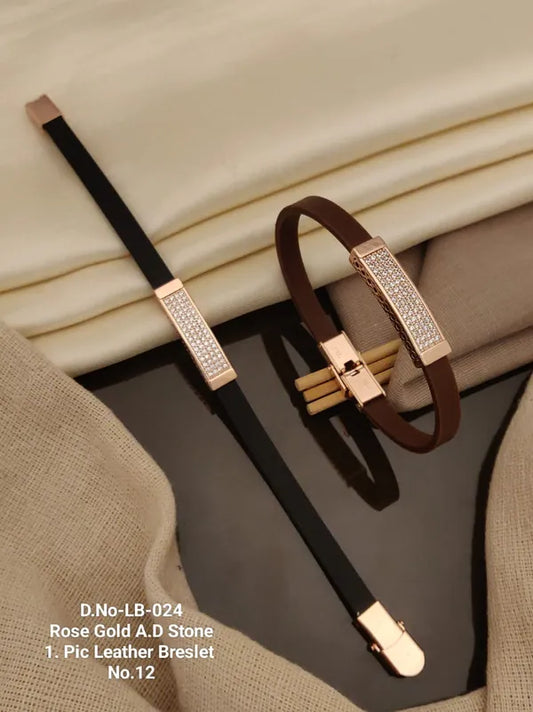 Rose Gold A.D. Stone Leather Bracelet