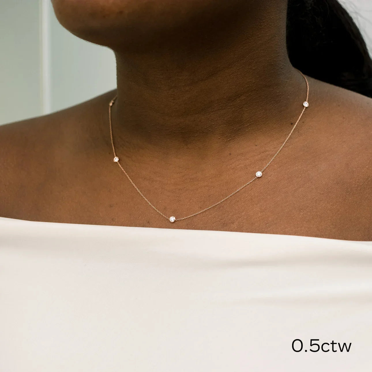 Five Round Lab Grown Dimaond Bezel Set Floating Cosmopolitan Necklace, EF Color, VS Clarity, IGI Certified