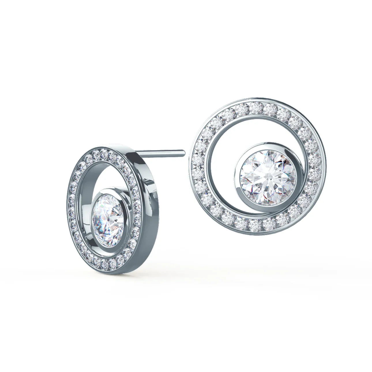 Round Lab Grown Diamond Floating Karma Stud Earings, EF Color, VS Clarity, IGI Certified